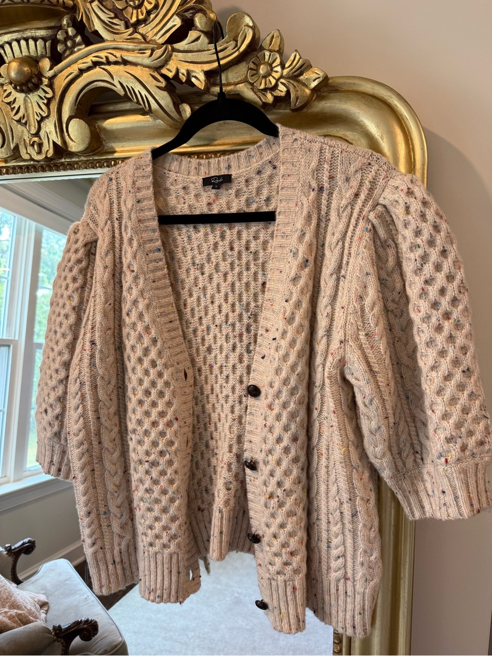 Rails Cream Speckled Cable-Knit Button Cardigan